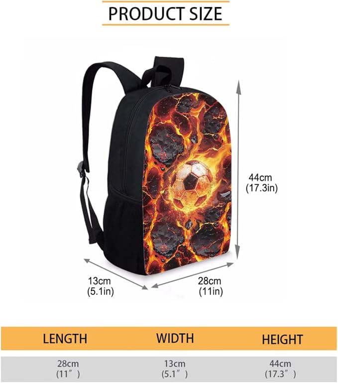 Lava Crack Soccer Ball Print Schoolbag Set, Girls School Large Bookbag Set, Middle Students Backpack with Lunch Box, Boys Knapsack Set Durable, Suitable for School or Travel, Black Red - Image 2