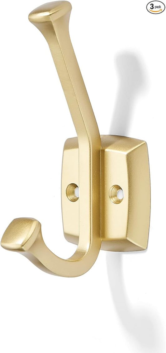 khtumeware 3 Pack 4.7 inch Brushed Gold Coat Hooks Wall-Mounted Hooks | Applicable to hanging,Towel,robe,bathroom,bag,clothes,entryway Zinc Alloy bathroom hooks by khtumeware