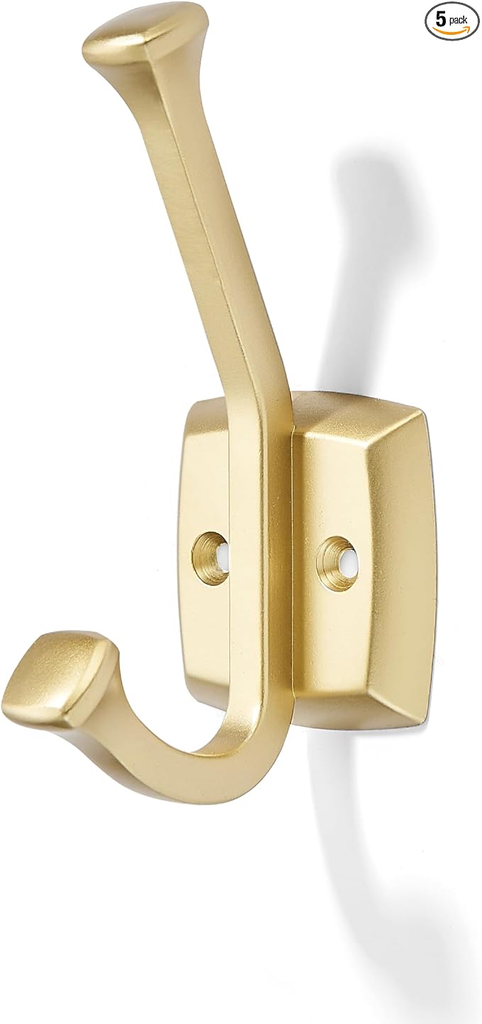 khtumeware 5 Pack 4.7 inch Brushed Gold Coat Hooks Wall-Mounted Hooks | Applicable to hanging,Towel,robe,bathroom,bag,clothes,entryway Zinc Alloy bathroom hooks by khtumeware