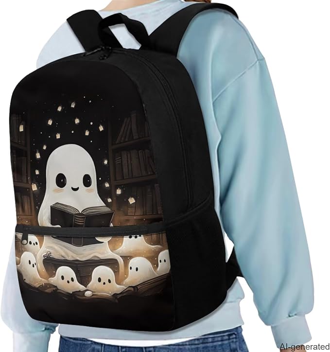 Ghost 1St Grade Backpack Girls with Lunch Box Cute Multi Compartment Preschool Elementary Primary Backpack Lightweight Kawaii Bookbag for Students with Chest Strap Back to School Stuff - Image 2