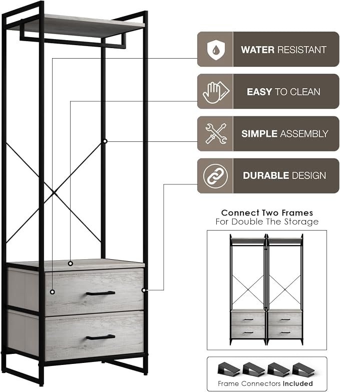 Sorbus Clothing Rack with Drawers - Clothes Stand Dresser - Wood Top, Steel Frame, & Fabric Drawers - Tall Closet Storage Organizer - Garment Rack for Hanging Shirts, Dresses, & Jackets - Image 7