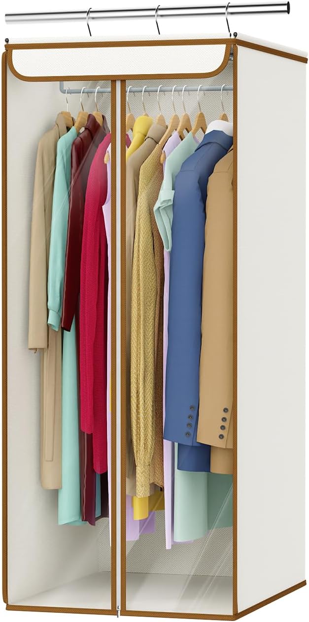 Univivi Garment Bags for Hanging Clothes, Large Clothes Storage Bags Closet Organizer with Clear Window, Premium Hanging Garment Storage Bag for Suits, Coats, Dresses, 40" (Beige) by Univivi