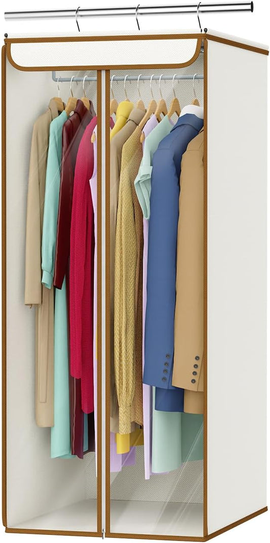 Univivi Garment Bags for Hanging Clothes, Large Clothes Storage Bags Closet Organizer with Clear Window, Premium Hanging Garment Storage Bag for Suits, Coats, Dresses, 40" (Beige) by Univivi