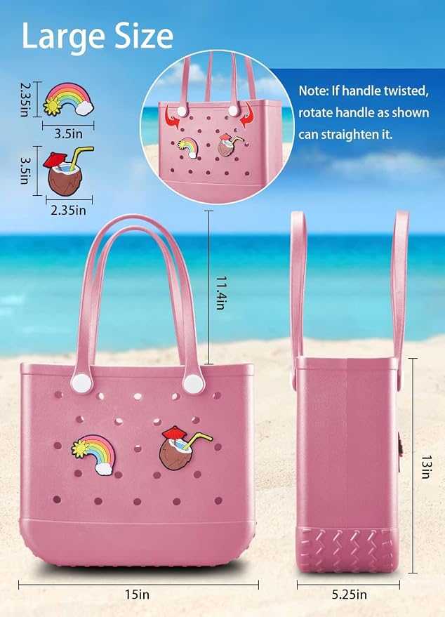 Baonat Beach Bag Rubber Tote Bag - Waterproof Travel Bag for Women Washable Tote Bag Handbag for Sports Beach Market Pool - Image 4
