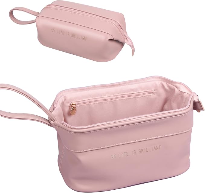 CORIOS Toiletry Bag For Women Portable Make Up Bag Waterproof Wash Bag PU Leather Cosmetic Bag Bathroom Shower Bag Multifunctional Travel Organizer For Shampoo, Cosmetics, Toiletries Pink C by CORIOS