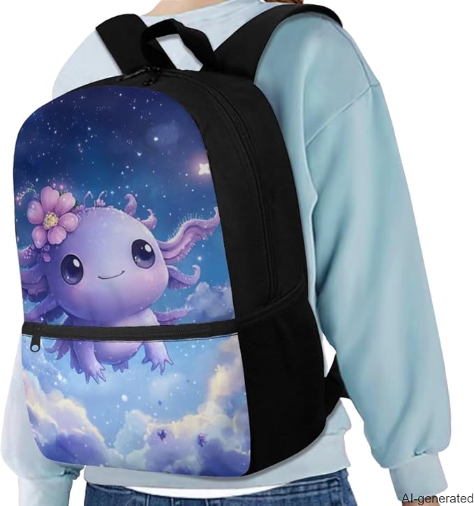 Purple Axolotl Backpack for School Girls 5Th Grade with Lunch Bag Pencil Box Bookbag 3 In 1 Sets for Age 3+ Children Teen Portable Travel Bookbag for Kids, Fit Middle School for Students - Image 2