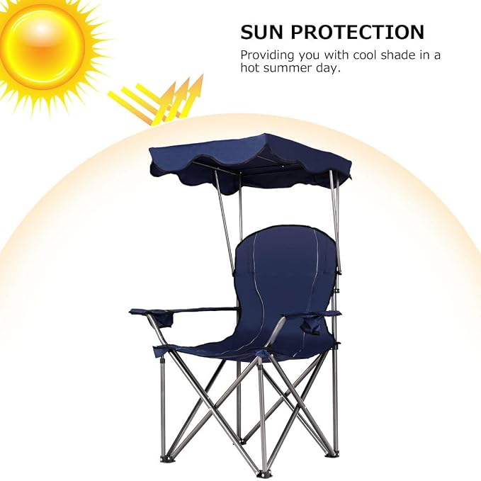 COSTWAY Portable Camping Chair with Canopy, Outdoor Lawn Chair with Shade, Carry Bag, Cup Holder, for Travel, Picnic, Beach (Blue) - Image 6