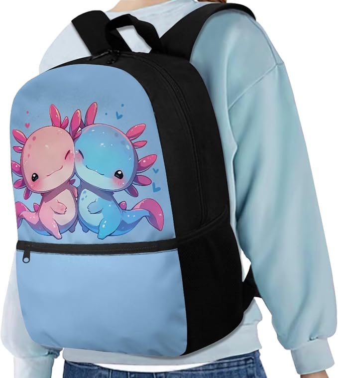 Axolotl Backpack for Girls Kids Backpack with Lunch Box Water Bottle Pouch and Kawaii Pencil Case 4PCS Set Bookbag with Front Pocket for School 17 inch Cute School Bag for Elementary Girls - Image 2