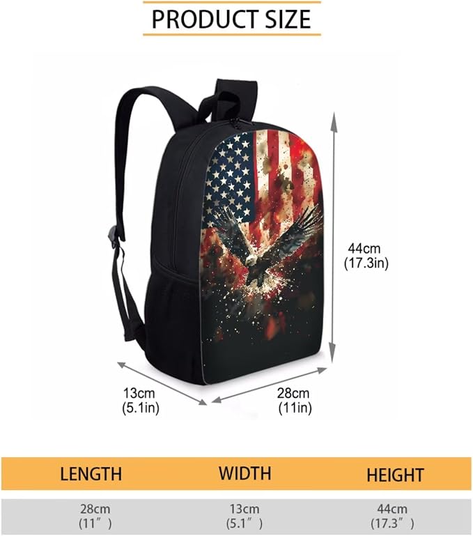 Vintage American Flag Eagle Print Backpack Set Kids Bookbag Primary School Large Daypack with Lunch Bag and Pencil Bag, Elementary Students July 4th Knapsack for Teens Girls - Image 2