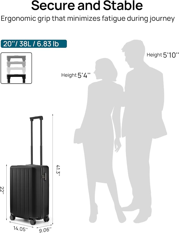 NINETYGO Carry On Suitcase, 20 Inch Carry-On Luggage with Double Spinner Wheels, Dry Wet Separate, PC Hard Case Suitcase, Lightweight Travel Luggage, TSA Approved (Black, Danube) - Image 7