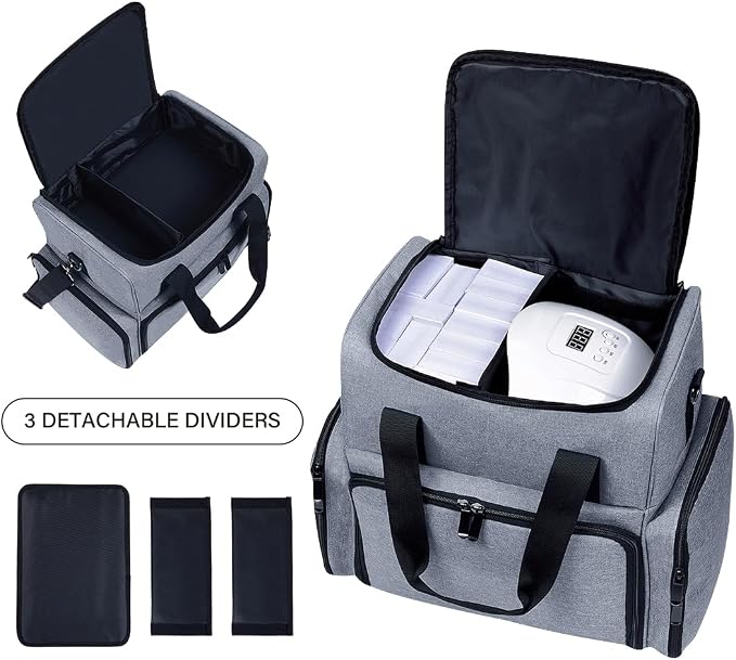 Large Makeup Bag Double Layer with 3 Removable Case,Grey | Large Makeup Bag with 3 Removable Case and 2 Removable Dividers Double Layer Travel Cosmetic Makeup Brushes Storage Section - Image 4