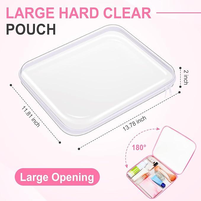 Sanwuta 6 Pcs Clear Hard Zipper Case Plastic Zipper Pouches Transparent Makeup Bag Pencil Case Pouches Toiletry Diaper Bag for Travel Toy Storage Organizer Bins(Assorted Color,13.78 x 11.81 x 2 Inch) - Image 2