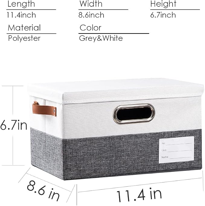 PRANDOM Storage Bins with Lids [3-Pack] Linen Fabric Foldable Storage Boxes Organizer Containers Baskets Cube with Cover for Bedroom Closet Office Grey&White（11.4X8.6X6.7 - Image 2