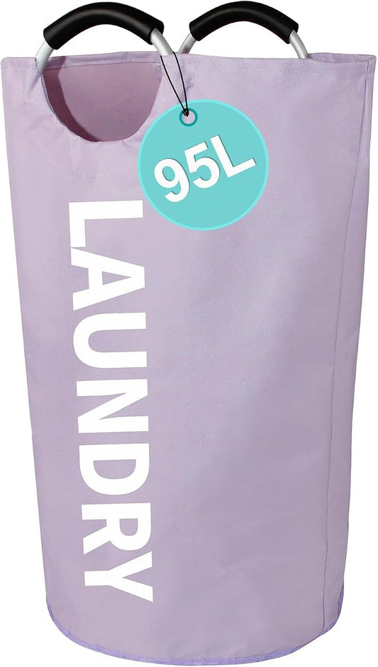 WOOHA Laundry Basket, Laundry Hamper,Collapsible Folding Clothes Hamper, Waterproof Easy Carry with Foam Protected Aluminum Handles,laundry bag,95L,Purple by WOOHA