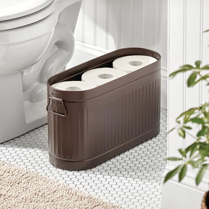 mDesign Large Steel Free Standing Toilet Paper Organizer, 6-Roll Tissue Storage Holder Container Bin for Bathroom Floor, Fits Under Sink, Vanity, Shelf, In Cabinet, or Corner Oscar Collection - Bronze - Image 2