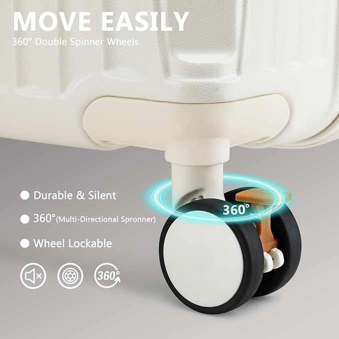 Joyway 3 Piece Set Hardside Expandable Luggage with USB Charging Port and Cup Holder, TSA Lock Spinner Wheels Suitcase for International Travel, Lightweight Carry On Checked Baggage, White - Image 5