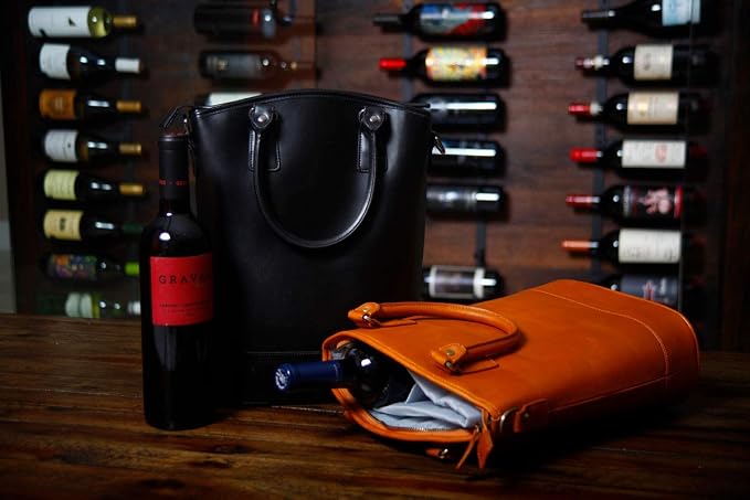 Sachi Insulated 2-Bottle Leather Wine Tote Bag Black - Image 3
