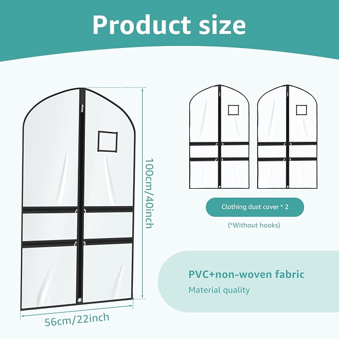 2 Pack Clear Garment Bags for Dance Costumes,40 Inch Transparent Dance Costume Bag with 4 Zipper Pockets & ID Window,Waterproof Hanging Garment Bag for Competition,Recital,Travel ﻿ - Image 4