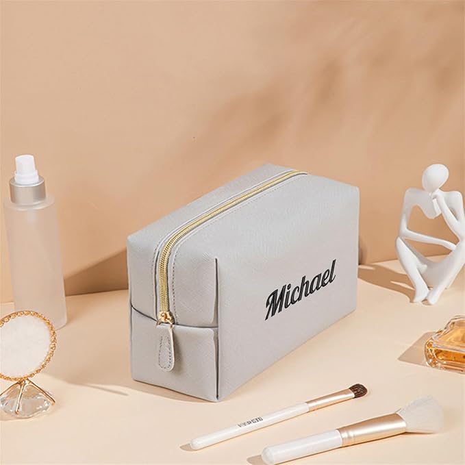 Embroidered Large Make up Bag,Personalized Skincare Bag,Cosmetic Travel Bags for Women Gift For Wedding,Set of 3, Gray - Image 3