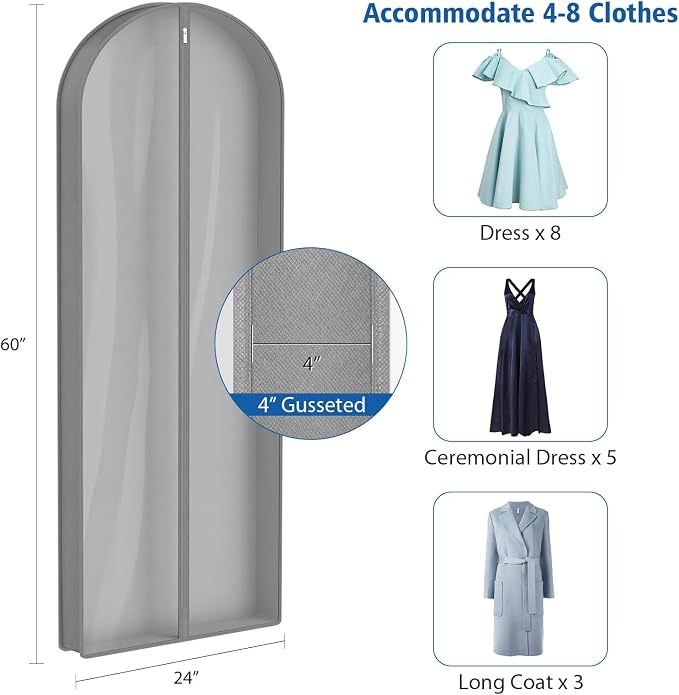 Zilink Luxury Breathable Fur Coat Storage Bags 60" Dress Bags for Gowns Long Mink Coat Garment Bag with 4" Gussted Wrinkle Free for Leather Jacket Fur Coats Puffy Dress Storage, Set of 4 - Image 3