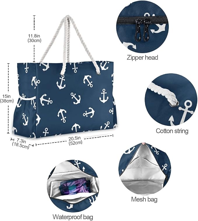senya Large Beach Shoulder Bags Canvas Tote Water Resistant for Gym Travel Daily - Image 6