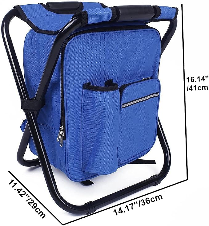 Folding 3 in 1 Camping Chair Stool Backpack with Cooler Insulated Picnic Bag, Hiking Camouflage Seat Table Bag Camping Gear for Outdoor Indoor Fishing Travel Beach BBQ (Blue) - Image 3