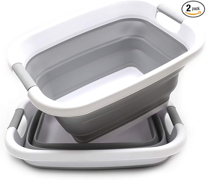 SAMMART Set of 2-25L (6.6 gallon) Collapsible Laundry Basket/Tub-Foldable Storage Container/Organizer-Portable Washing Bin - Space Saving Hamper, Water capacity: 20L (5.28 gallon) (2, Grey) by SAMMART