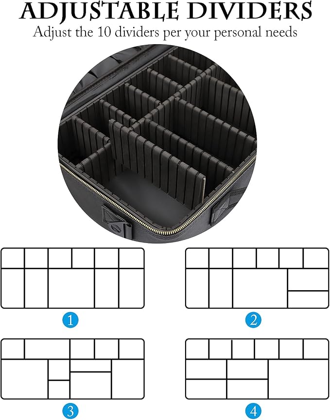 Travel Makeup Train Case,Large Capacity Cosmetic Bags for Women,Portable Makeup Bag Organizer with Adjustable Dividers & Shoulder Strap(Black, L) - Image 4