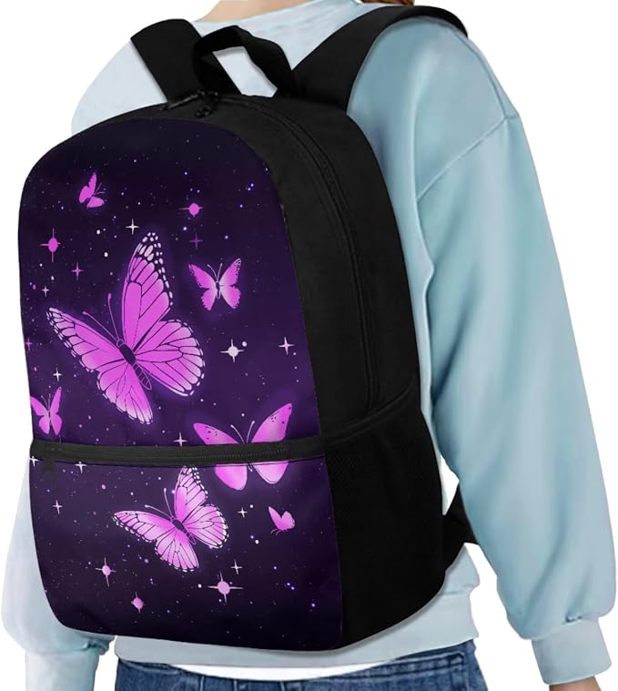Aesthetic Butterfly Backpack for Girls Kids Backpack with Lunch Box Water Bottle Carrier with Strap and Big Pencil Case 4PCS Set Bookbag with Front Pocket for School 17" Lightweight School Bag - Image 2