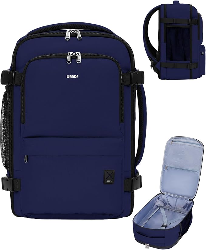 WANDF Travel Backpack For Spirit Airlines Personal Item Bag 18x14x8 with Wet Pocket, 17 Inch Laptop Backpack for Men Women | Frontier Airline Underseat Fit, Fits 17" Laptop, 180°Opening, Travel Backpack by WANDF