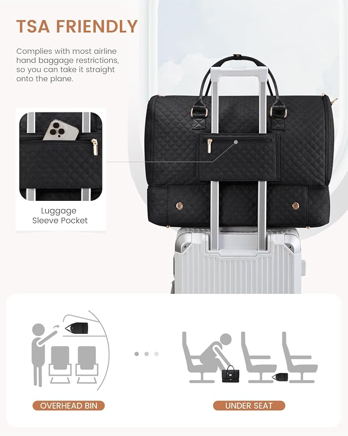 LOVEVOOK Convertible Garment Bag for Travel with Shoe Compartment, Carry On Garment Duffel Bag with Toiletry Bag, 2 in 1 Hanging Suitcase Suit Bag, Weekender Bag for Women Travel, Wedding, Black - Image 7