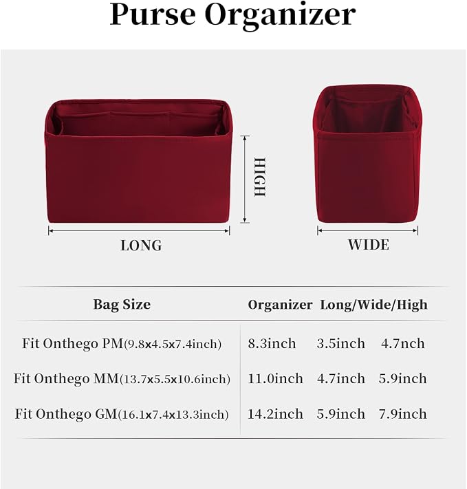 Organizer Insert for Onthego MM, Satin Purse Organizer for Luxury Bag, Lightweight and Soft Purse Dividers for Woman Handbags, Multiple Pockets with Organized Capacity (Ruby, MM) - Image 6