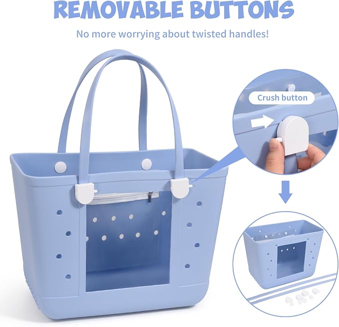 Rubber Beach Bag for Women, Waterproof Travel Tote Bags for Beach | Waterproof Sand-proof Tote Bags with Zipper Pocket, Durable Lightweigh Tote Bag for Outdoor - Image 5