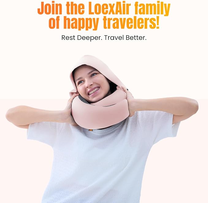 LOEXAIR™ Travel Pillow, Neck Pillow Travel for Airplane, Car - 100% Cotton Fabric & Memory Foam Plane Pillow, Lightweight & Easy-to-Carry on Flight, Full Travel Set (Eye Mask, Earplugs) - Sakura Pink - Image 9