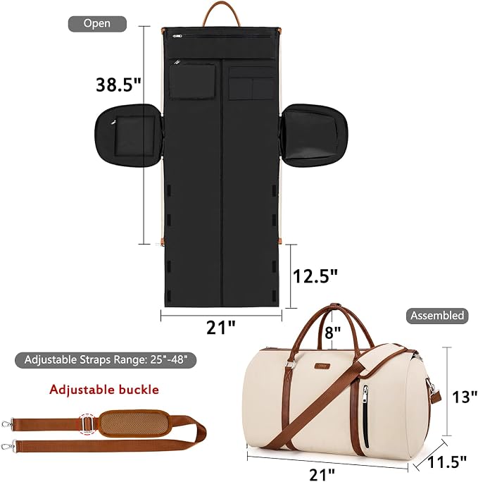 Convertible Garment Duffle Bags for Travel - Carry On Garment Bags With Toiletry Bag, Large Weekender Bags for Women Men 2 in 1 Hanging Suitcase Suit Travel Duffel (Off White) - Image 5