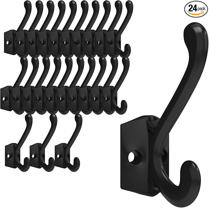 CBWLWJ 24 Pack Heavy Duty Metal Wall Hooks for Hanging, Wall Mounted Coat Hooks for Living Room, Bathroom, Kitchen – Hang Coat, Bag, Scarf, Towel, Hat, Key, Cup (Black) by CBWLWJ