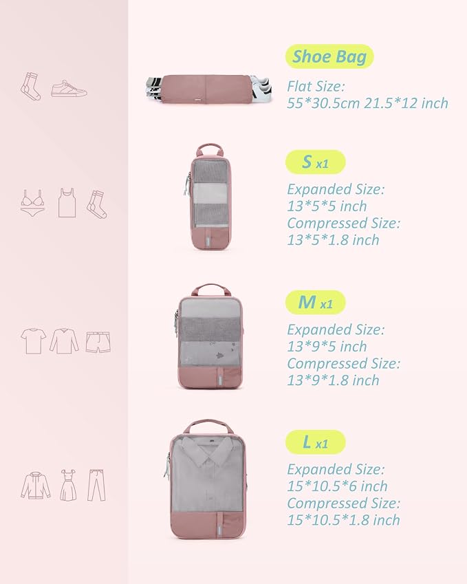 BAGSMART 6 Set /4 Set/2 Set Compression Packing Cubes for Travel, Lightweight Luggage Organizer Bags, Durable Space Saver Bags Travel Essentials - Image 2