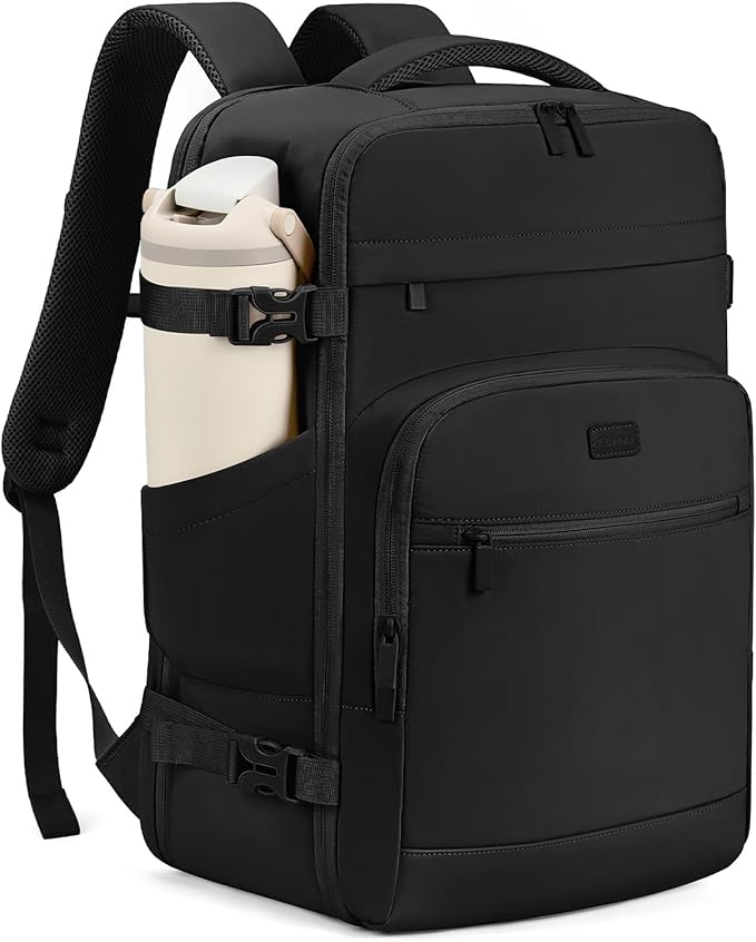mibasies 40L Travel Backpack for Women & Men: Flight Approved Carry On Backpack, TSA Personal Item Bag with Water Bottle Pocket, Weekender Essentials Backpacks fits 17" Laptop - Black by mibasies