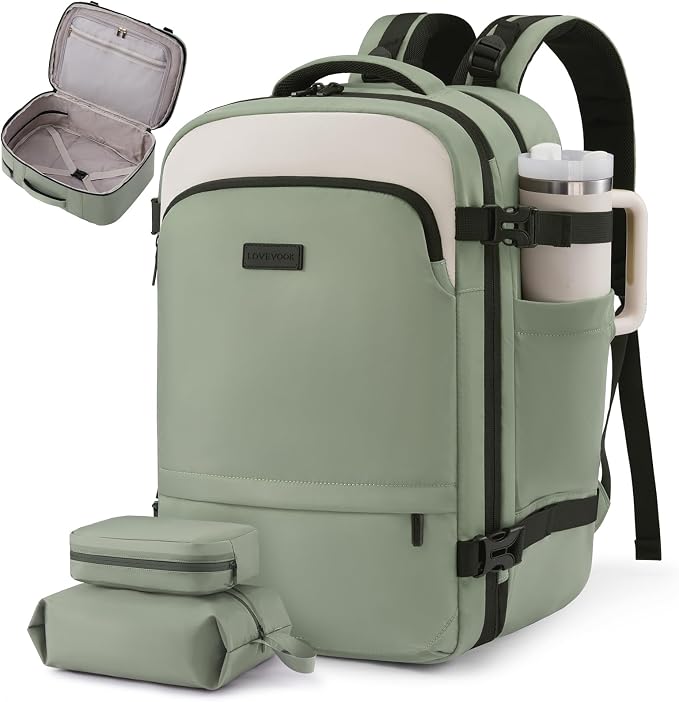 LOVEVOOK Carry On Backpack for Women Flight Approved, Travel Backpack for Men, Personal Item Travel Bag with Large Cup Holder & Padded Laptop Compartment, Business Daypack with 2 Cubes, 18 Inch by LOVEVOOK