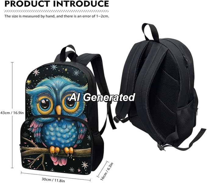 Owl Kids Bookbag for Girls School Bags for Boys 6-8 with Lunch Bag and Penicl Box Set Toddler Kindergarten Preschool Backpack for School, 3Pcs - Image 3