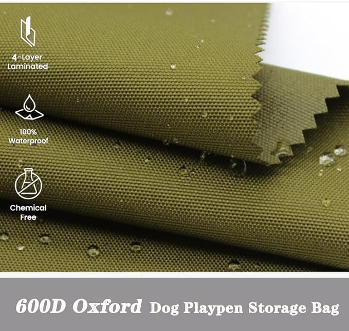 24" Dog Playpen Storage Bag, Suitable for Foldable Exercise Pet Playpens, Dog Fence Travel Bag with Handles for Camping and RV Trip, Waterproof Oxford Fabric Green - Image 4