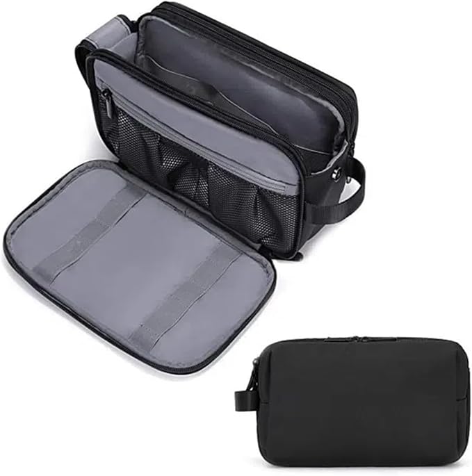 2Pack Men's Toiletry Bags Pu,Travel Toiletry Organizer, Waterproof Shaving Kit Pouch For Storing Daily Essentials like Oiletries and Cosmetics(Black) - Image 6