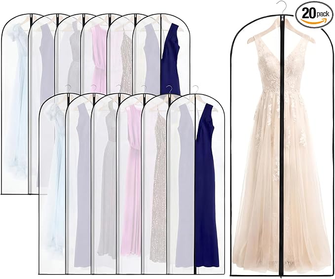 Amylove 20 Pcs 24 x 72 Inch Garment Bags Bulk Hanging Clothes Storage Covers for Closet Organization Dustproof Transparent Dress Suit Bag Set for Wedding Dresses Long Gowns Coats Seasonal Wardrobe by Amylove