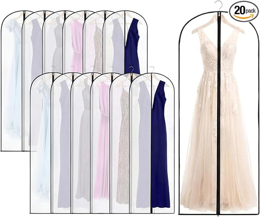 Amylove 20 Pcs 24 x 72 Inch Garment Bags Bulk Hanging Clothes Storage Covers for Closet Organization Dustproof Transparent Dress Suit Bag Set for Wedding Dresses Long Gowns Coats Seasonal Wardrobe by Amylove