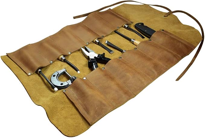 Leather Tool Bag Roll Up, 12 Slot Heavy Duty Tool Roll Bag Organizer, Tool Roll Up Bag, Portable Tool Wrap Roll Bags for Travel, Durable Tool Kit Folding Tool Pouch Roll Up Mechanic Gifts for Men - Image 4