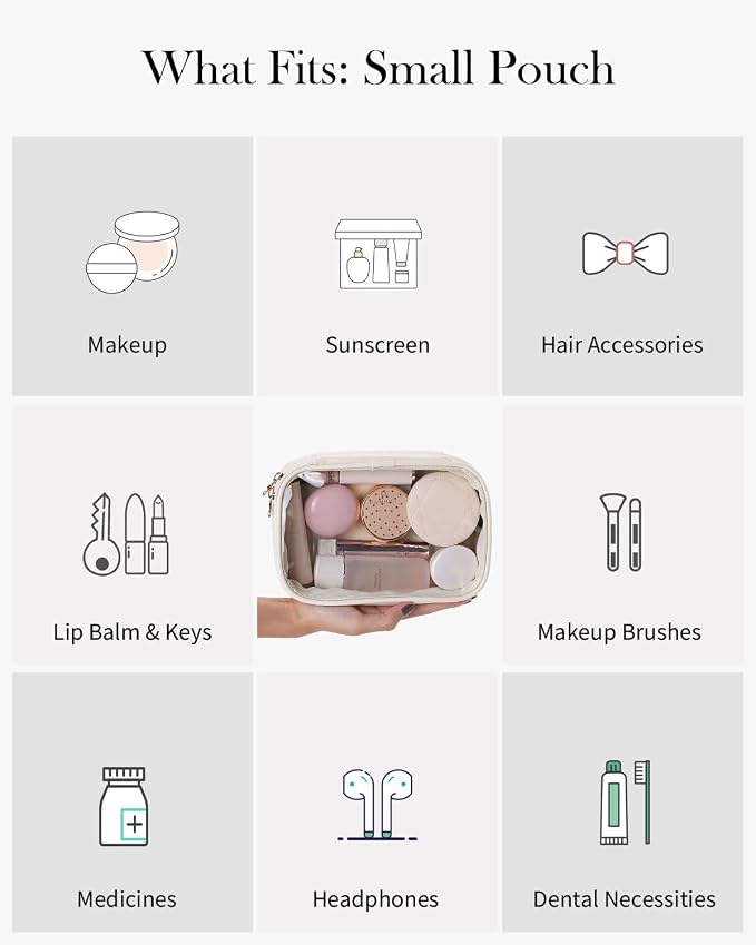 Pocmimut Makeup Bag,Small Makeup Bag TSA Approved Clear Toiletry Bag,Makeup Case Pouches Car Accessories Storage for Women,Travel Essentials Organizers,Beige - Image 5
