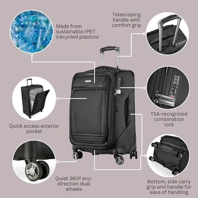 Ricardo Beverly Hills Avalon Softside 3-Piece Luggage Set Made with Sustainable 100% Recycled PET (rPET), Lightweight, Eco-Friendly Travel, Expandable, Dual Spinner Wheels, Black - Image 3