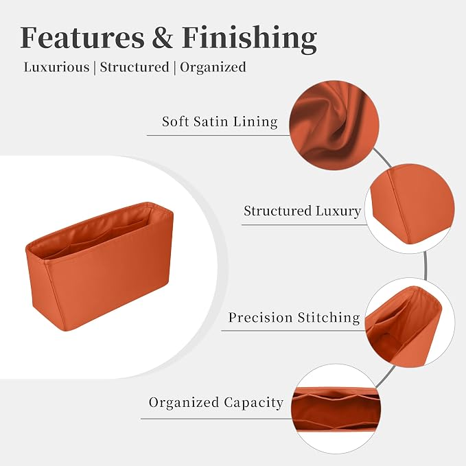 Satin Purse Organizer for LV Neverfull PM, Orange | Tailored Fit, Multiple Pockets, Lightweight Satin, Purse Essentials, Ideal for Travel, Shopping, and Daily Use - Image 5