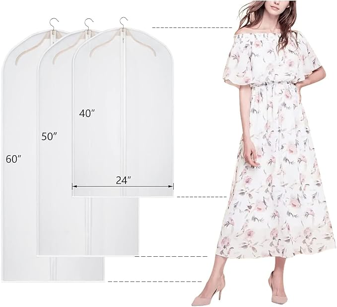 Clear Garment Bags for Closet Storage Suit Bag Set of 8 Hanging Clothes Cover Dress Bag Dust-Proof with Zipper for Suit, Coat, Long Dresses Clothes Storage 24” x50” - Image 2