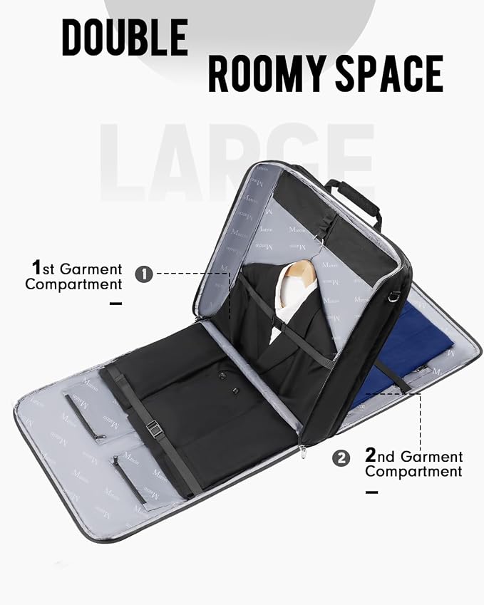 MATEIN Garment Bags for Travel, Large Double Layer Suit Bag Up to 6 Suits | Foldable Carry On Garment Luggage, Convertible Business Suitcase, For Hanging Clothes, For Men Women, Shoulder Strap, Black - Image 2